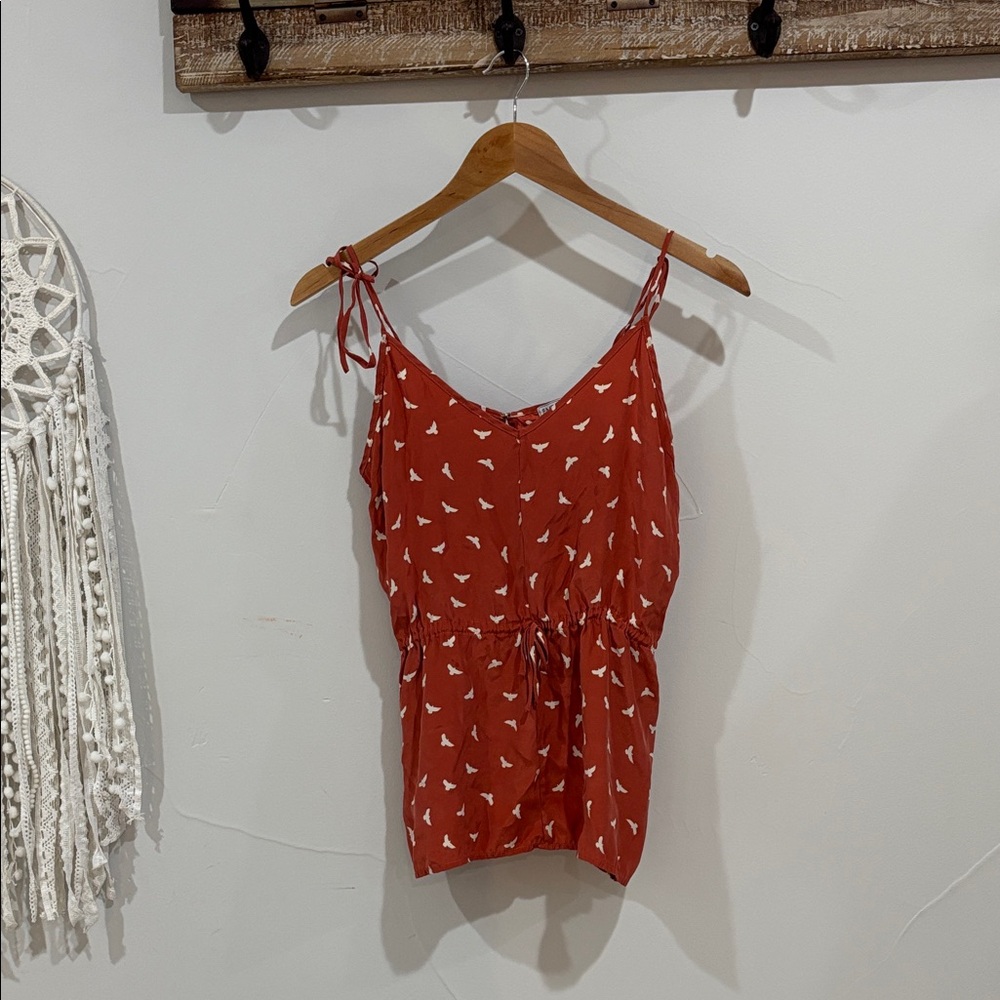 Emerson Fry Silk Rust Bird Printed Tie-Strap Camisole